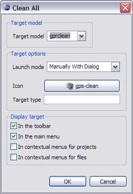Ada Builder Targets Pref properties dialog