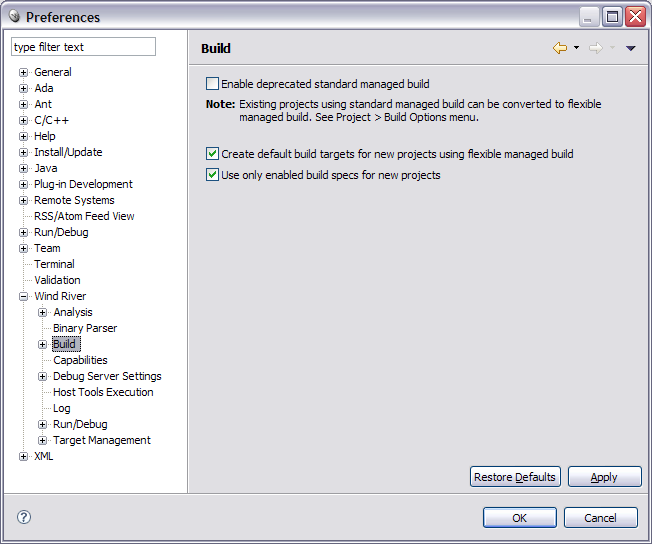 enabling standard build pref page