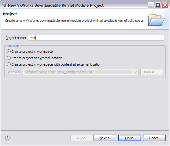 new DKM project wizard project name page