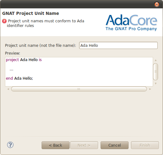the illegal GNAT project unit name for new Android project