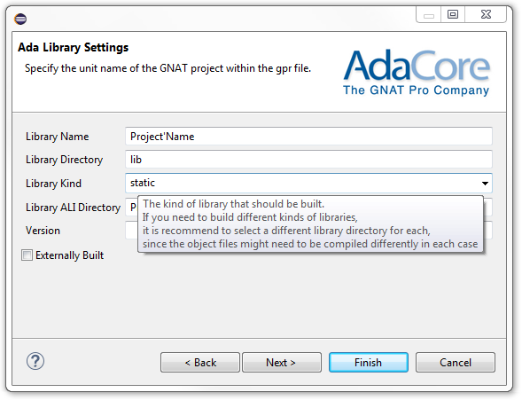 new proj wizard library page