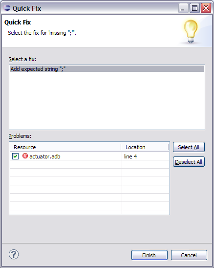 quick fix sample dialog box