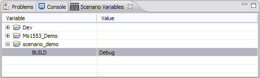 scenario view showing Debug selection
