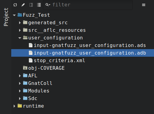 The Project view showing a fuzz-test harness project
