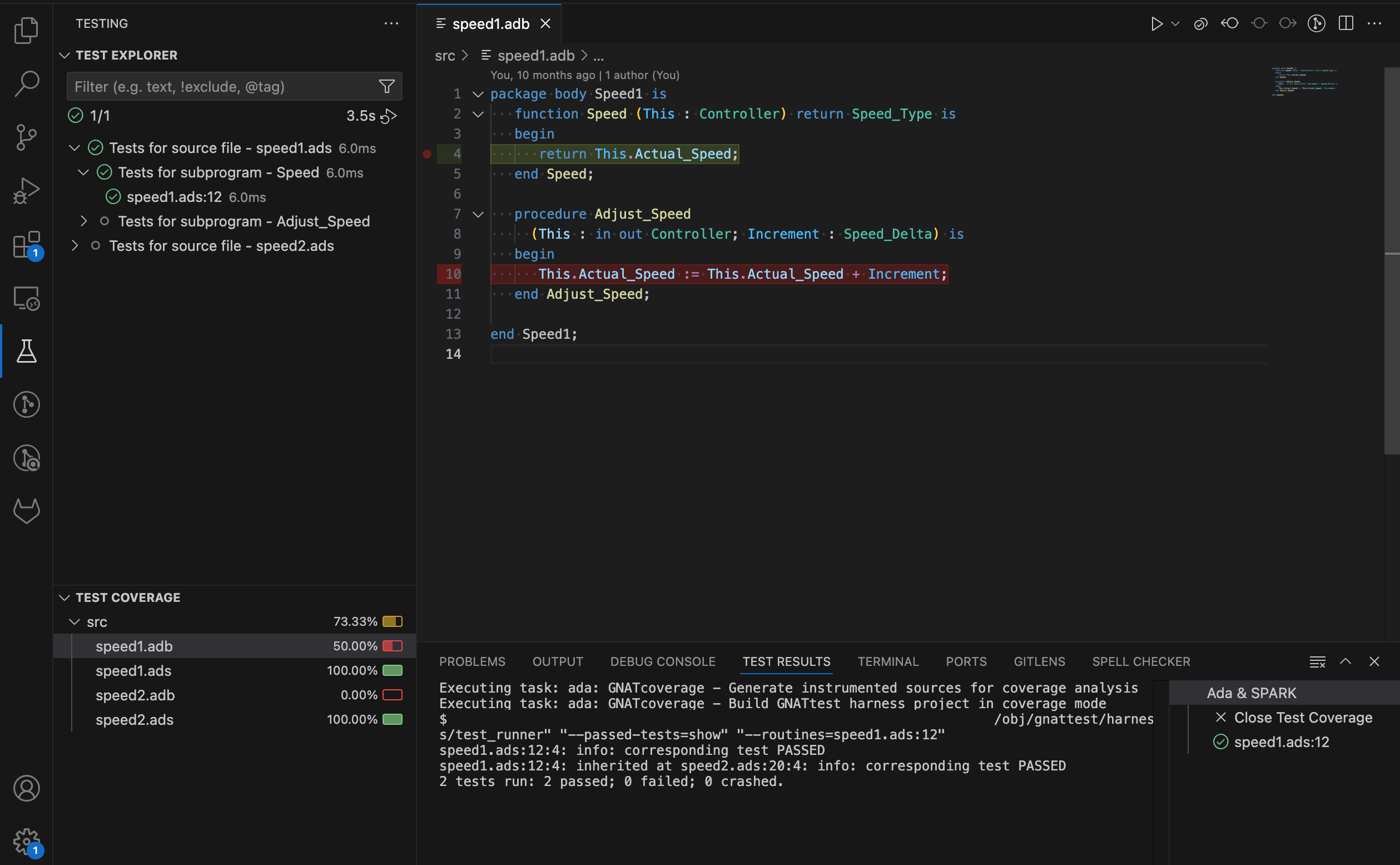 GNATtest with GNATcoverage in VS Code