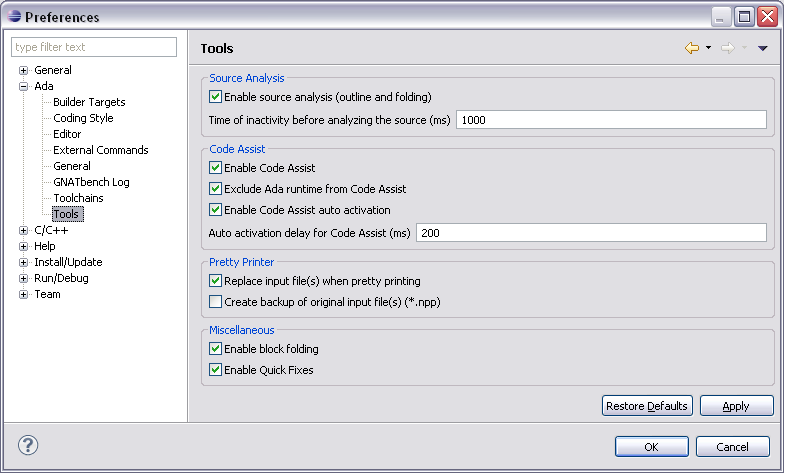 Ada Tools Preferences
