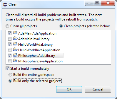 clean then build ada projects