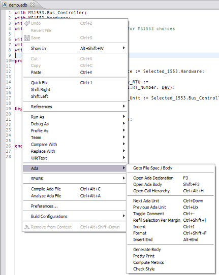 editor contextual menu