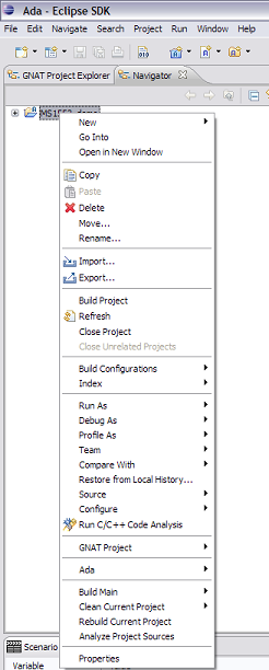 contextual project builder menu