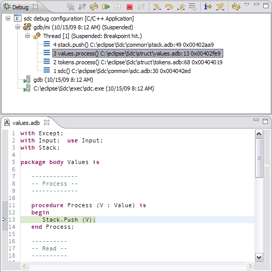 debug call stack at frame 3