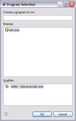 debug dialog search for exe