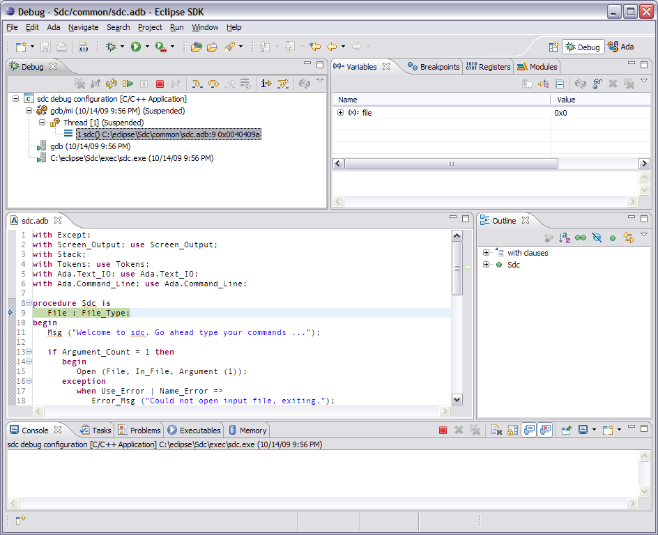 initial debug perspective appearance