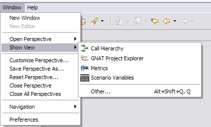 enabling the project explorer view via Window menu