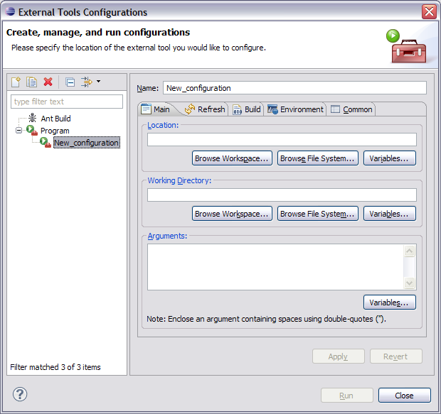 external tools dialog new config page