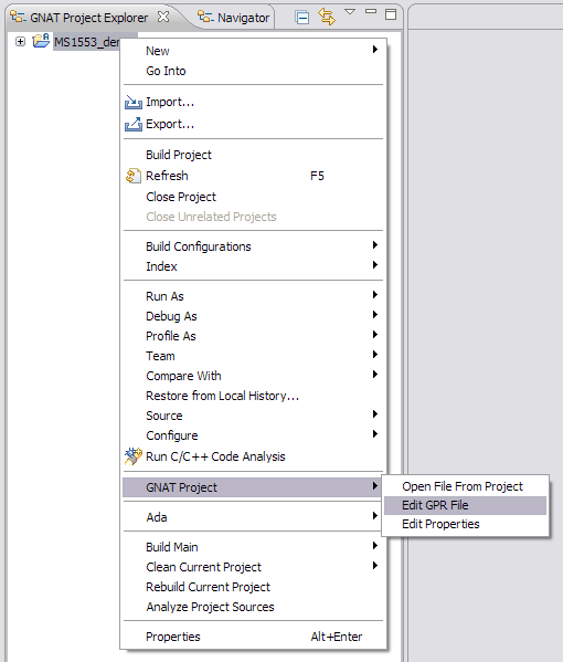 project file editor invocation menu entry