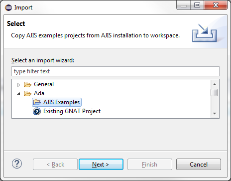AJIS Examples import wizard selected
