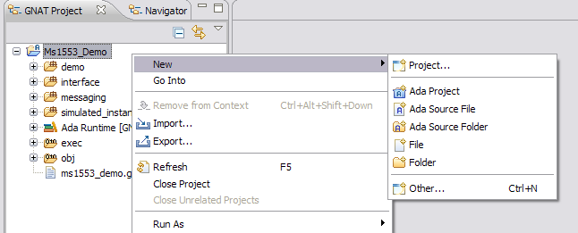 new-project wizards in Project Explorer contextual menu