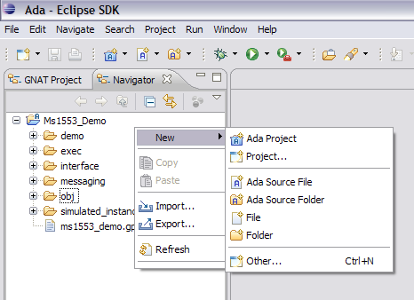 new-project wizards in Navigator contextual menu
