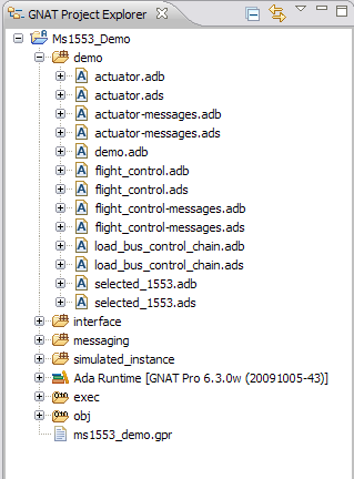 project explorer showing source files