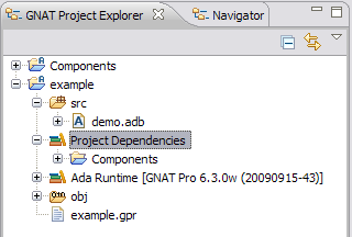 project explorer showing project dependency
