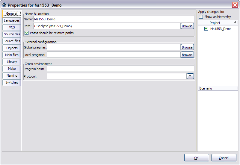 project properties dialog box