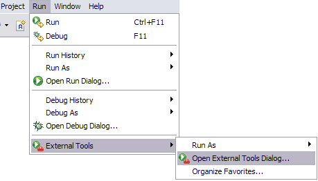 run menu open external tools dialog