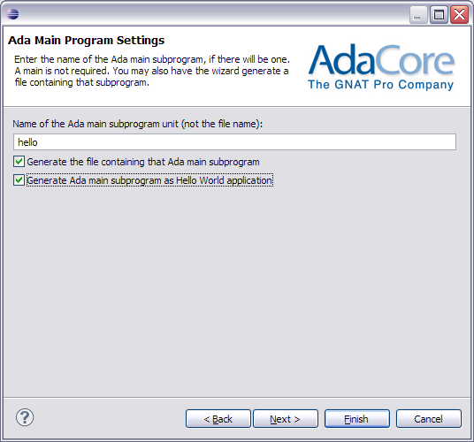 new project wizard ada config page3