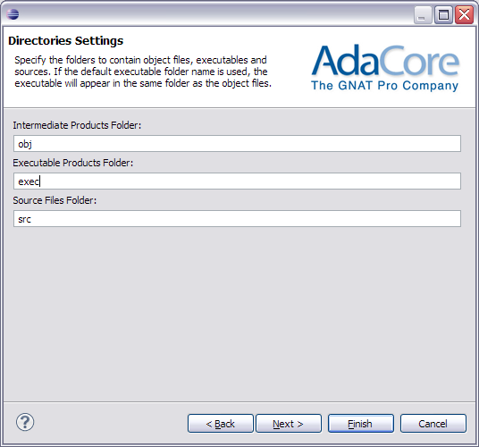 new project wizard ada config page