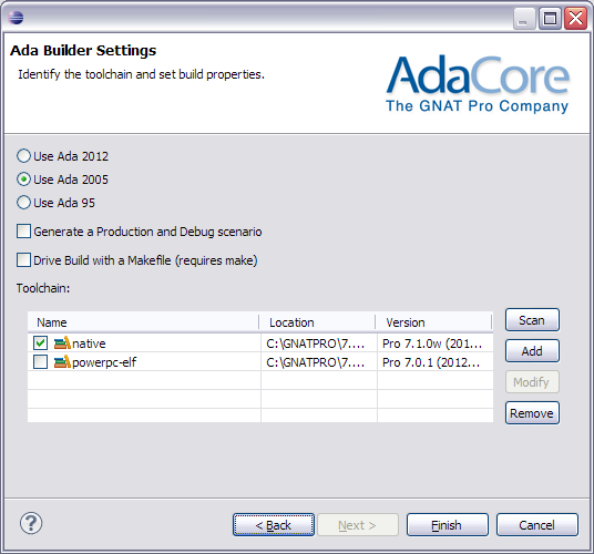 new project wizard ada config page4