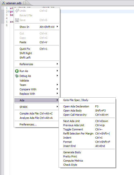 editor contextual menu