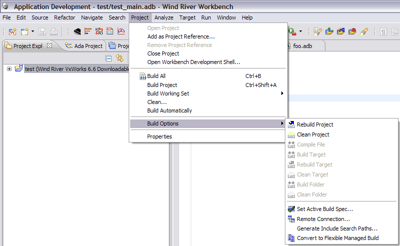wrs menubar project builder menu