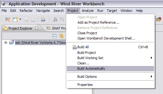wrs menubar project builder menu top level