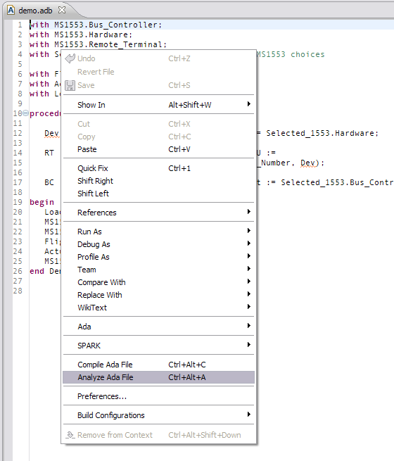 analyze file editor menu