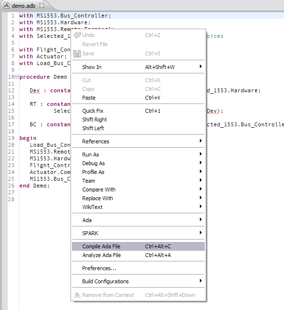 compile file editor menu