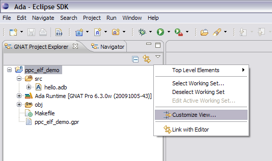 customize view menu entry