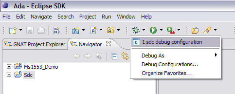 existing debug config via toolbar