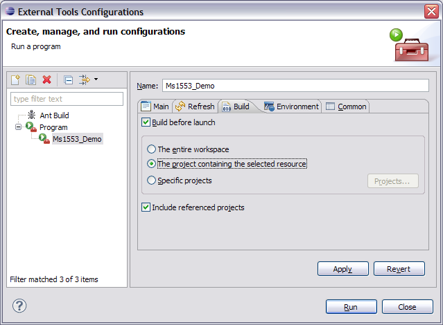 external tools dialog build page