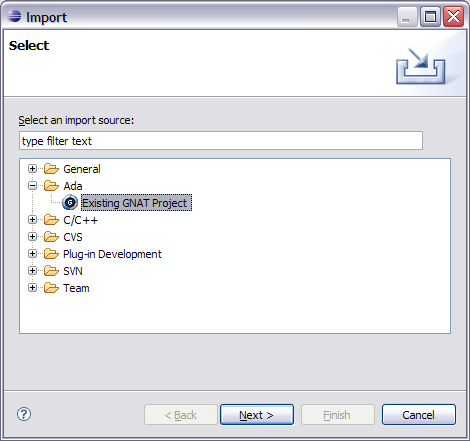 import wizard selection page