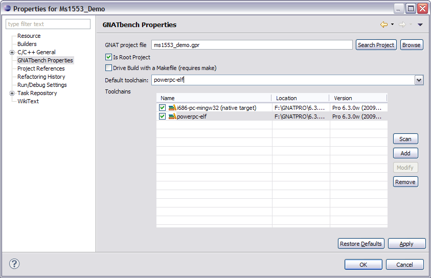 multiple toolchains selected in properties