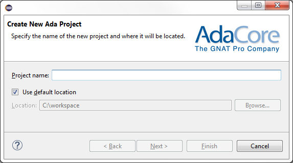 new project wizard first page
