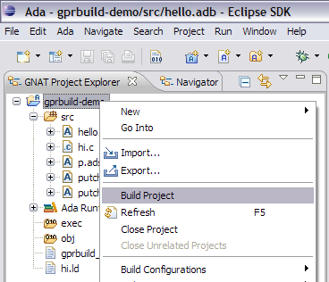project builder menu invocation