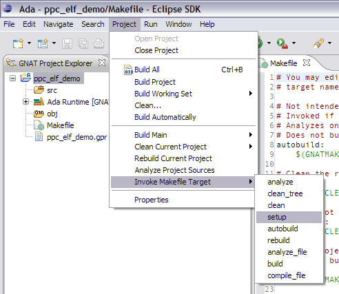 invoking the makefile target selection dialog