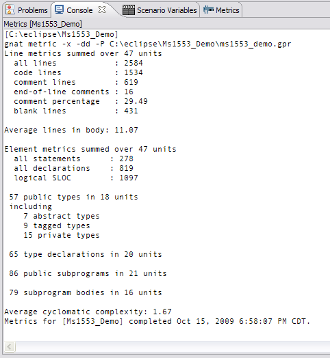 metrics summary in console