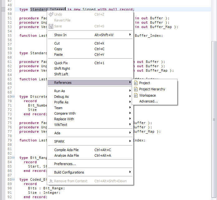 references submenu