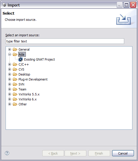 import wizard selection page