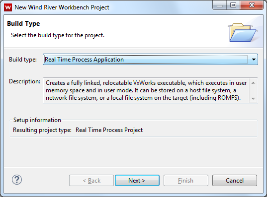 new project wizard RTP build type page